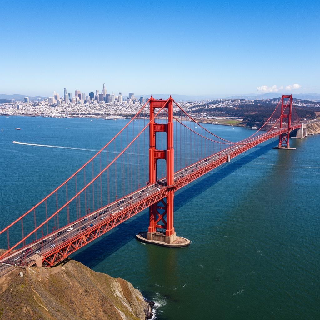 Golden Gate Bridge with the San Francisco skyline in daylight.