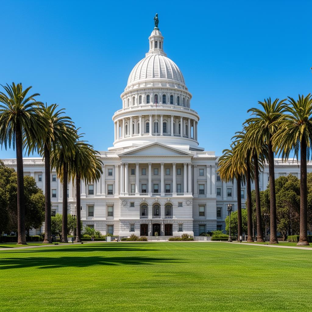 California State Capitol building in Sacramento on a clear day.